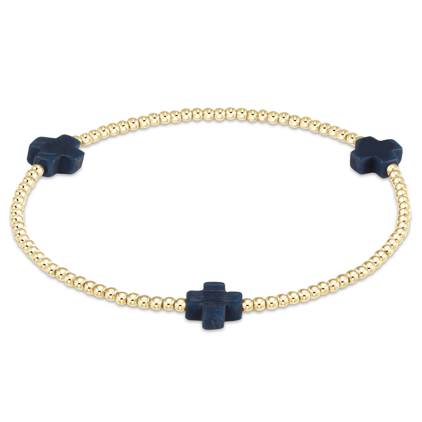 Navy Signature Cross 2mm Gold Bracelet