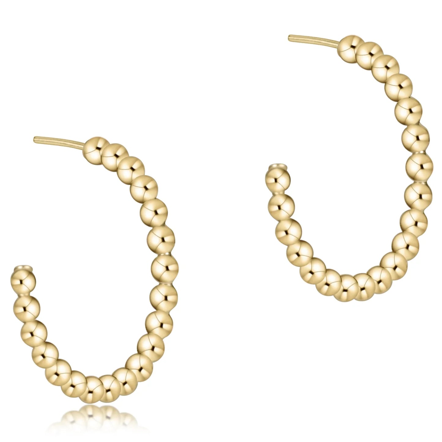 Beaded Classic 1.25" Post Hoop 4mm Gold Earrings