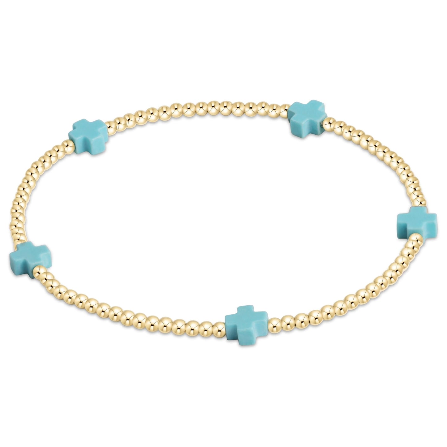 Signature Cross Small Gold 2mm Bead Bracelet Turquoise