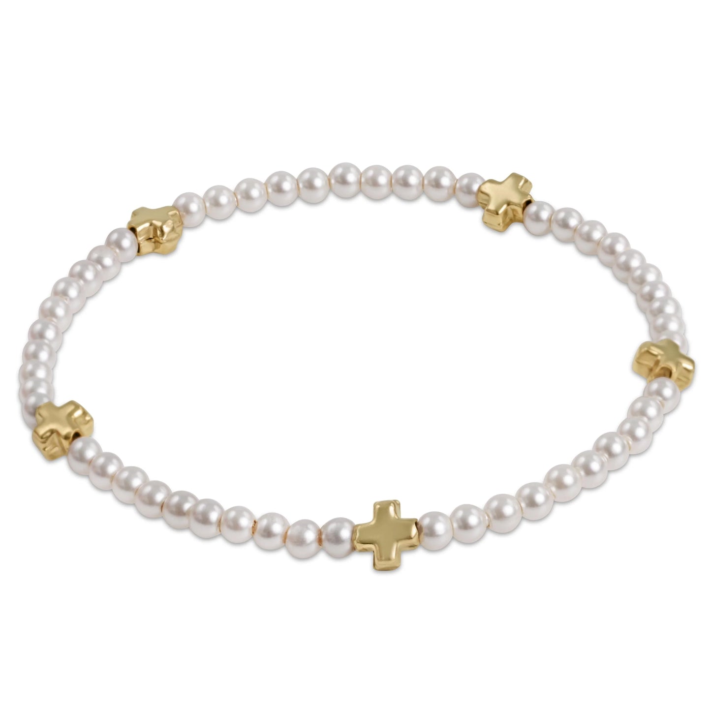Signature Cross Small 3mm Pearl Bracelet - Gold