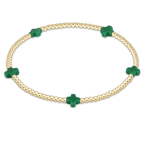 Signature Cross Small Gold 2mm Bead Bracelet Emerald