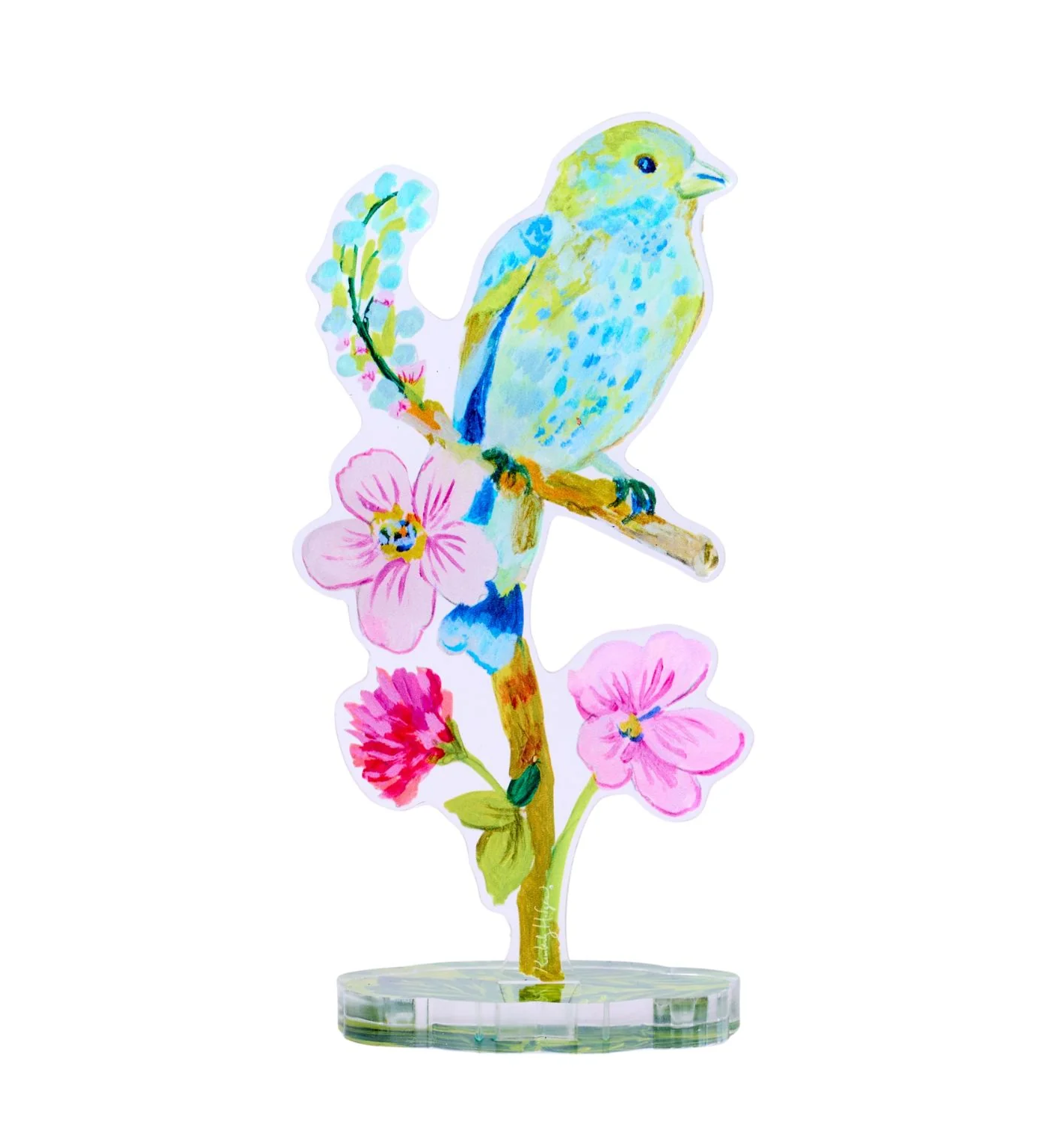 Indigo Bunting with Clover Acrylic Floral Large
