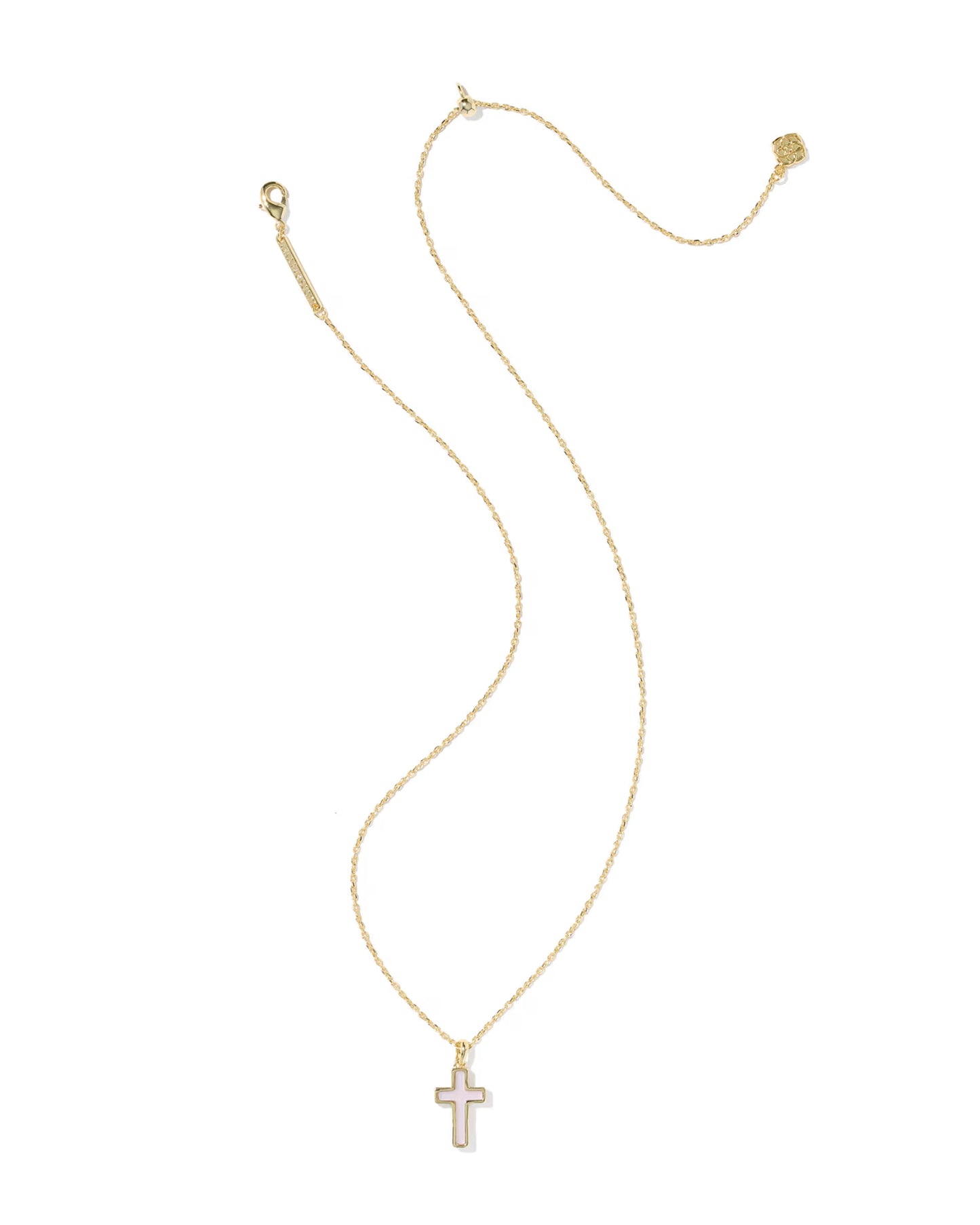 Cross Pendant Necklace Gold Matte Blush Pink Dichroic Glass