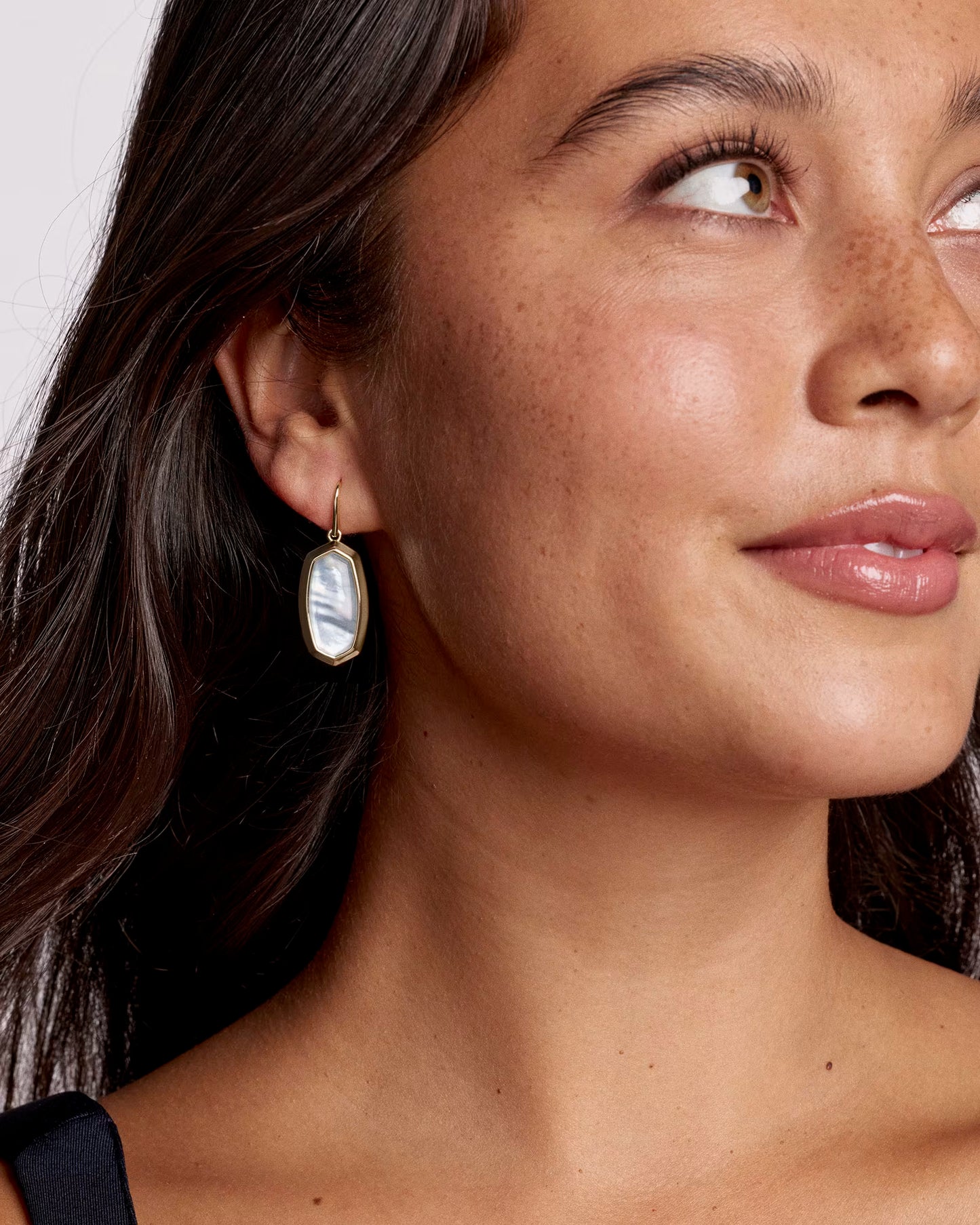 Dani Bezel Drop Earrings Gold Ivory Mother of Pearl