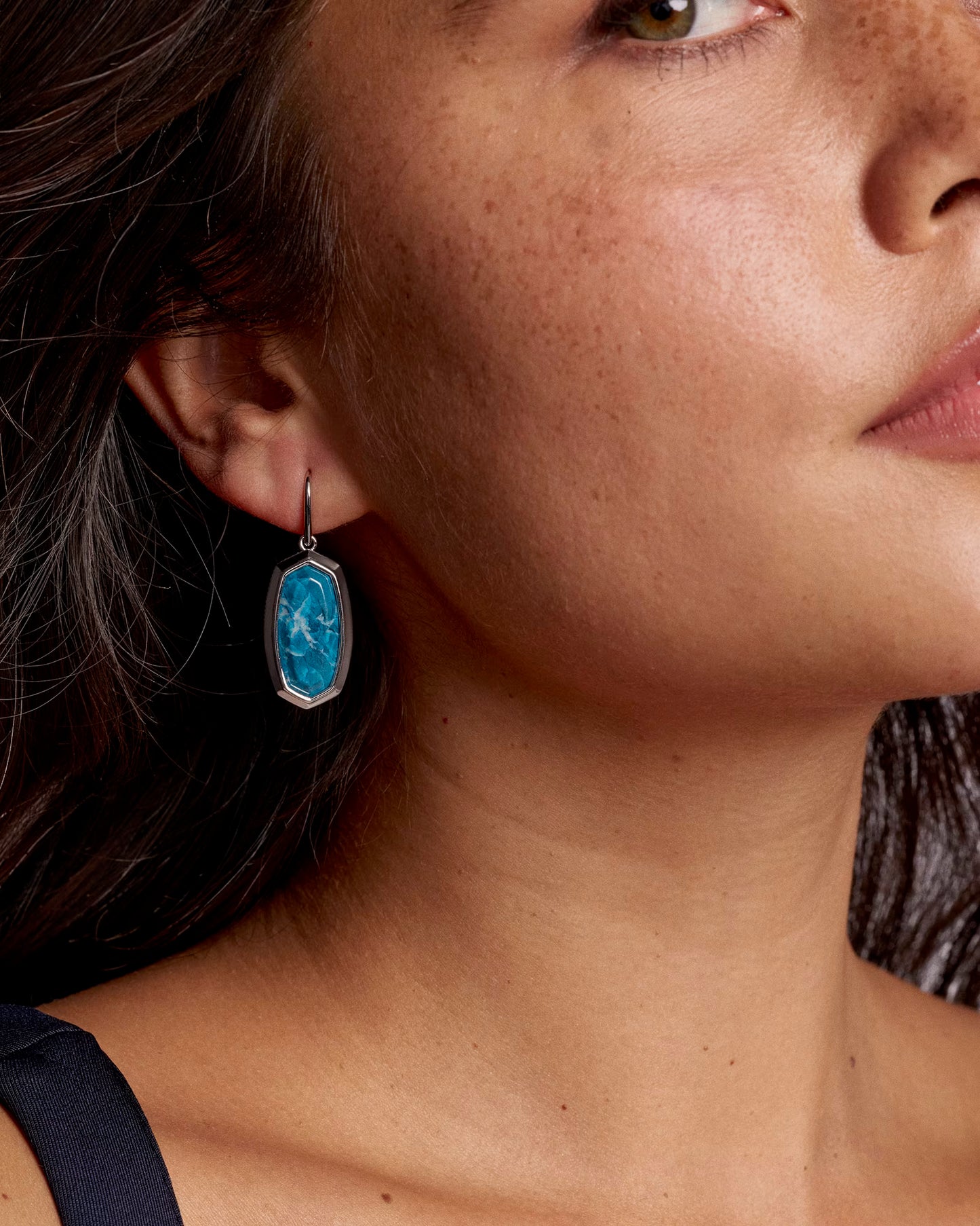 Dani Bezel Drop Earrings Silver Variegated Indigo Magnesite