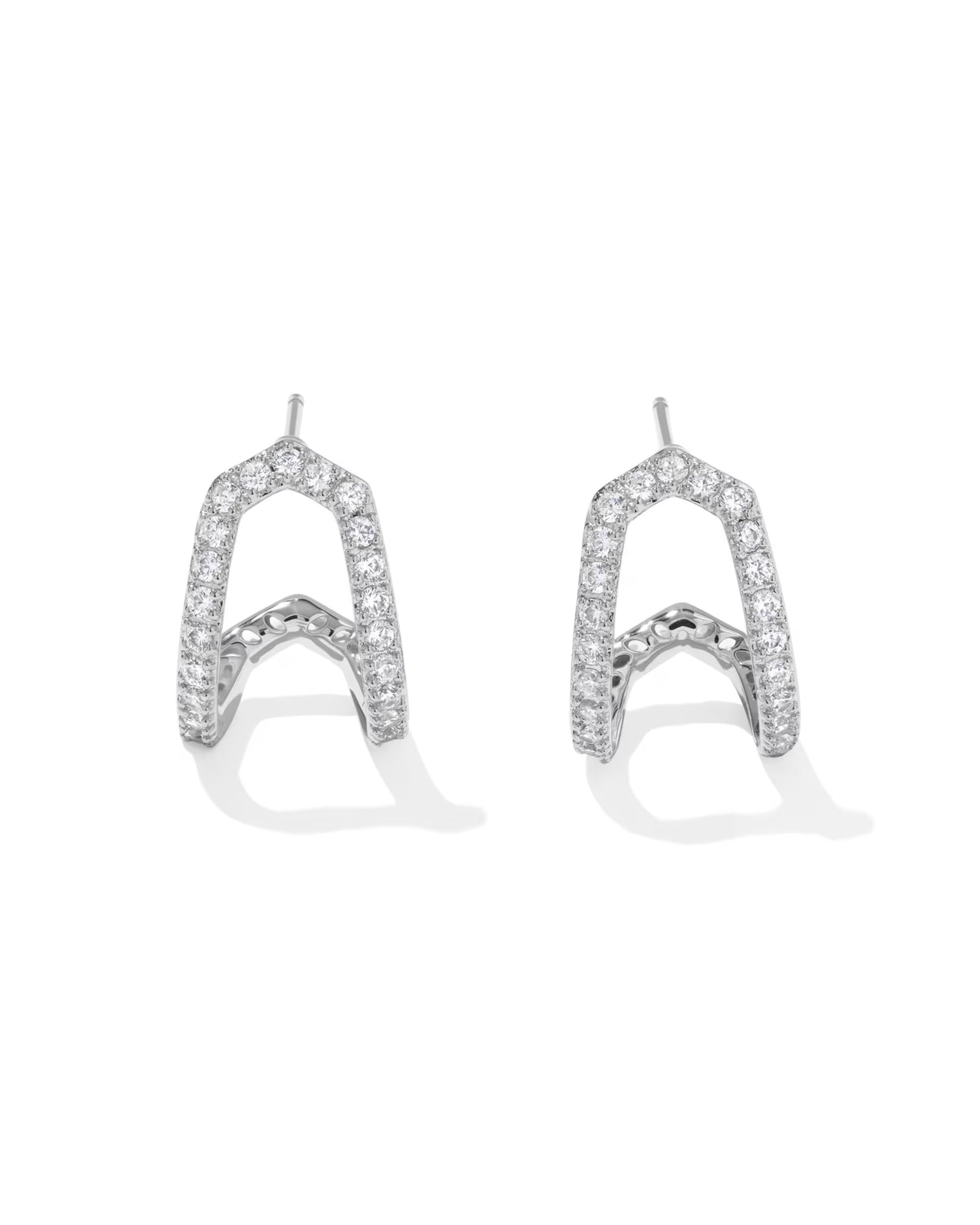Daphne Pave Huggie Earrings Silver White CZ
