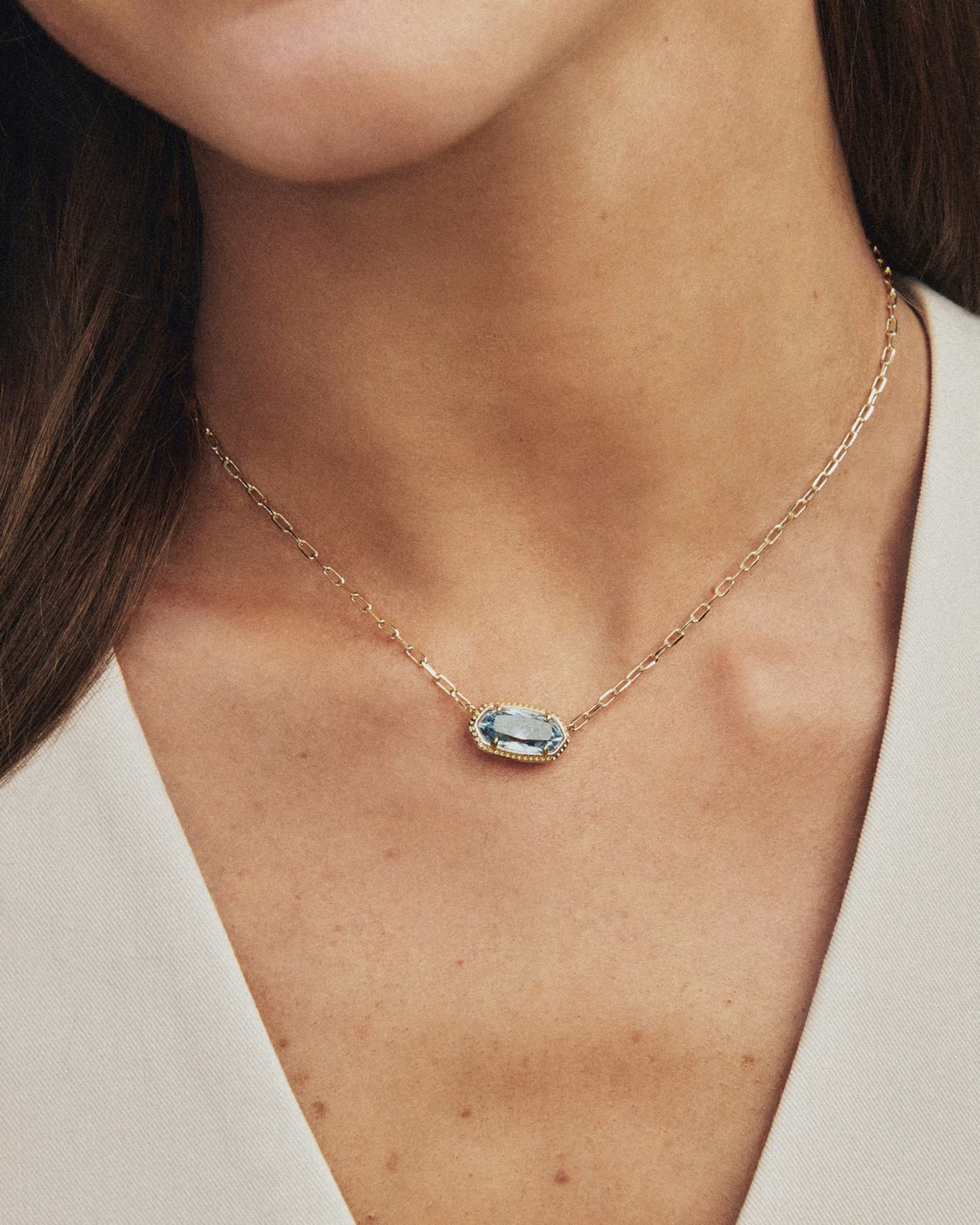 Elisa Luxe Short Pendant Necklace Gold Light Blue CZ