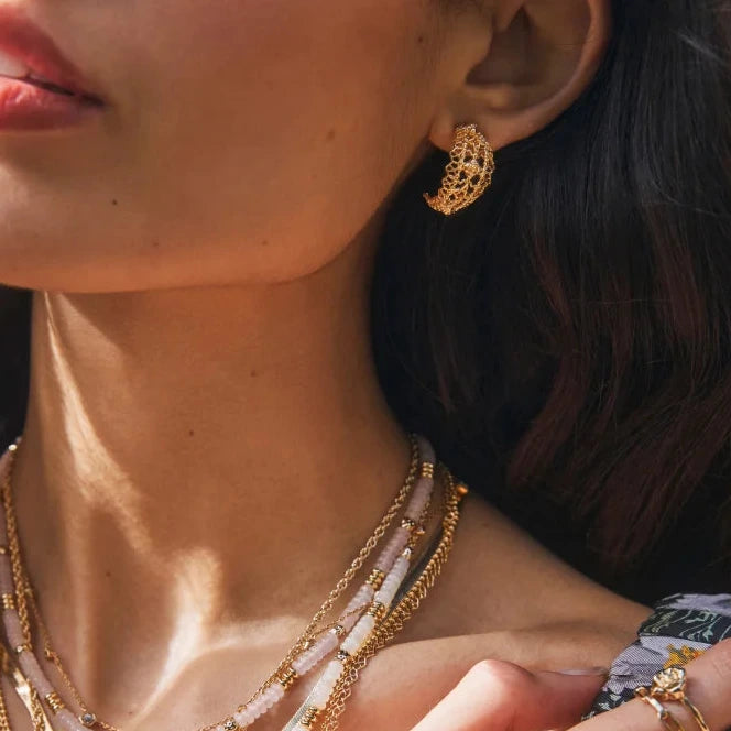 Krista Lace Huggie Earrings Gold