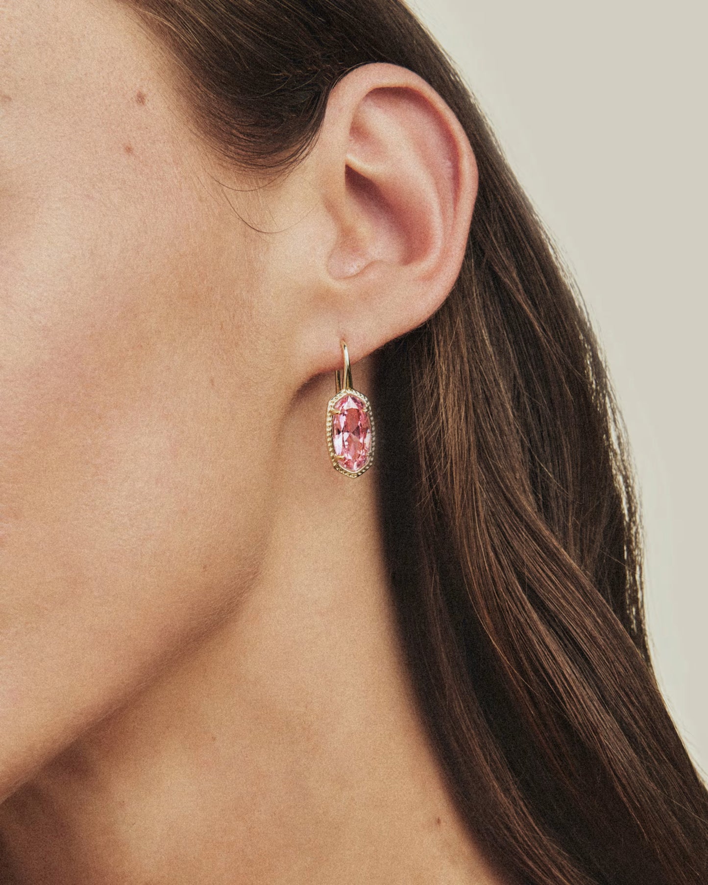 Lee Luxe Drop Earrings Gold Light Pink CZ