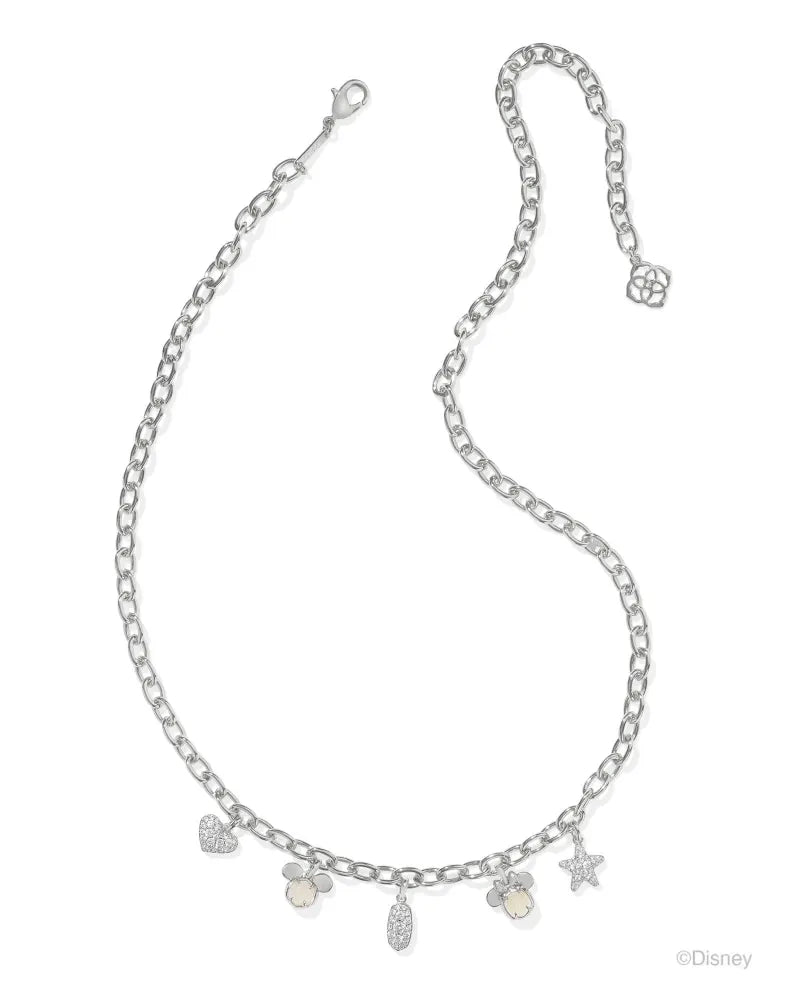 Mickey Minnie Charm Necklace Silver Iridescent White Mix