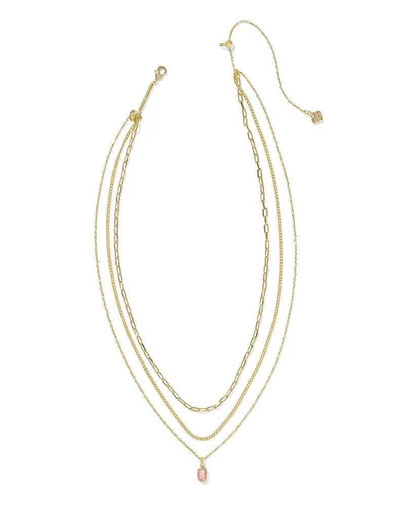 Mini Elisa Triple Strand Necklace Gold Carnation Kyocera Opal