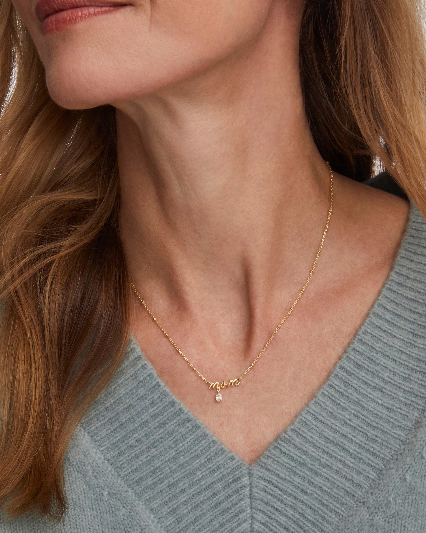 Mom Crystal Pendant Necklace Gold