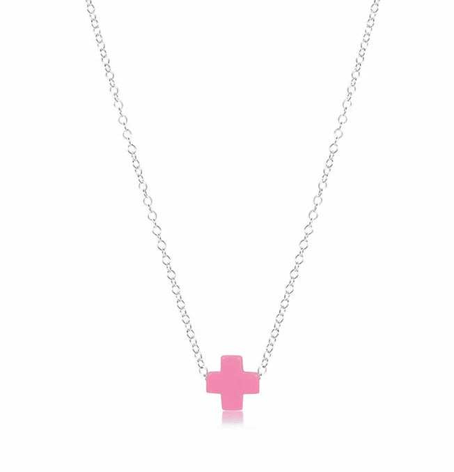 16" Necklace Sterling Signature Cross Bright Pink