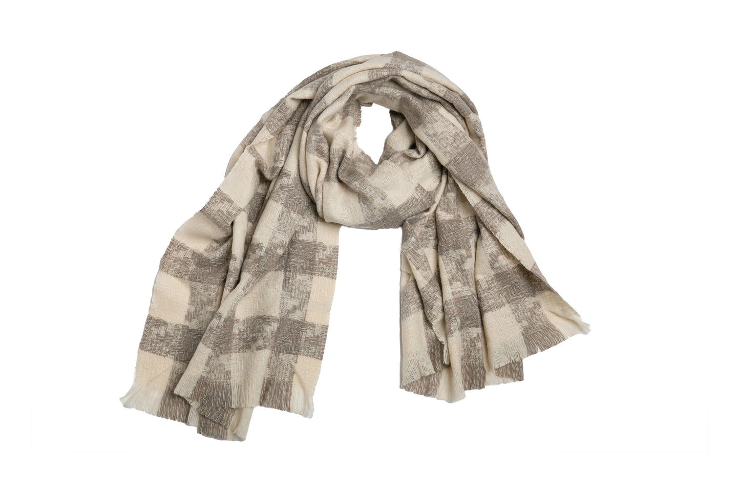 Arianna Scarf Taupe and Cream Checker Print