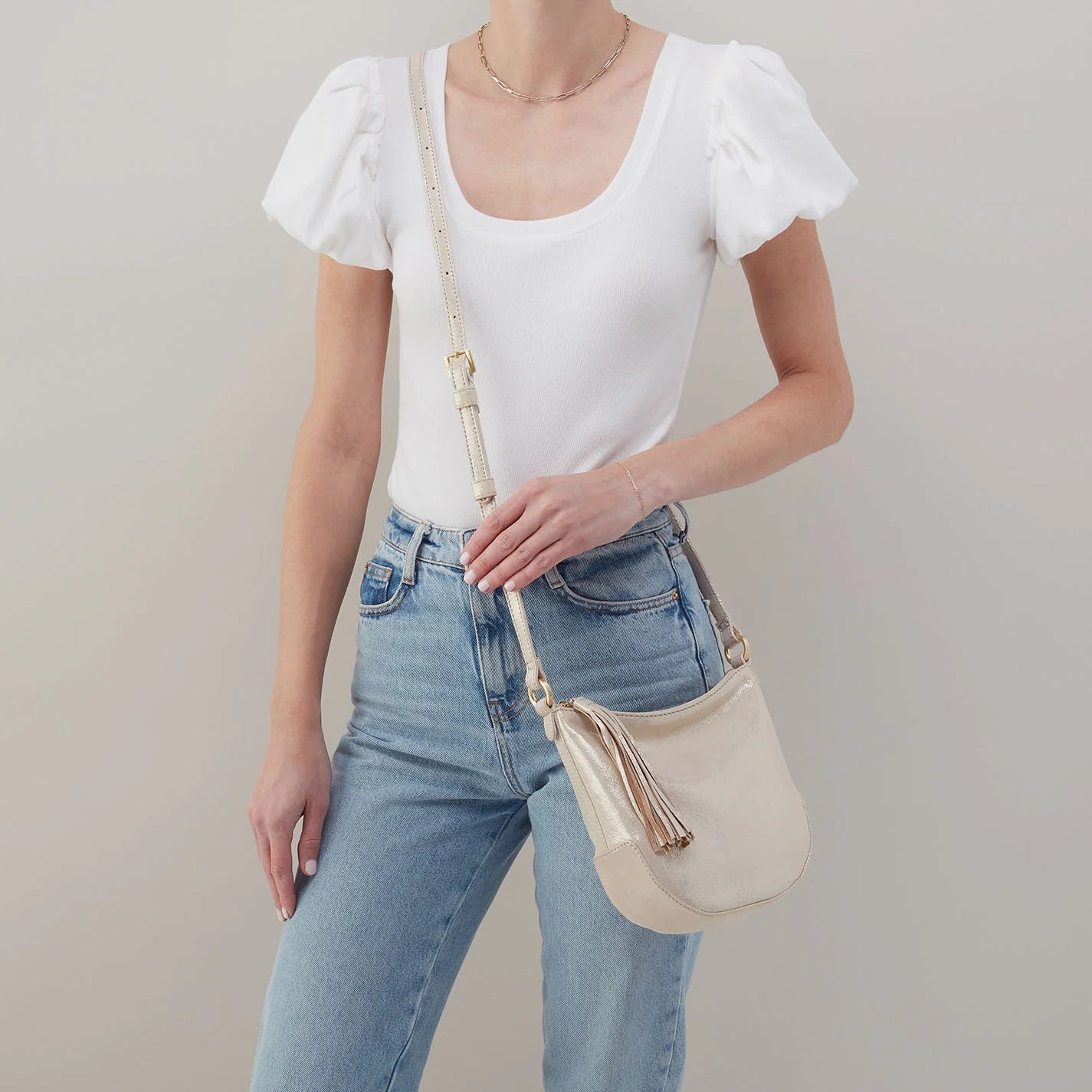 Lexi Crossbody Metallic Leather Sand Shimmer