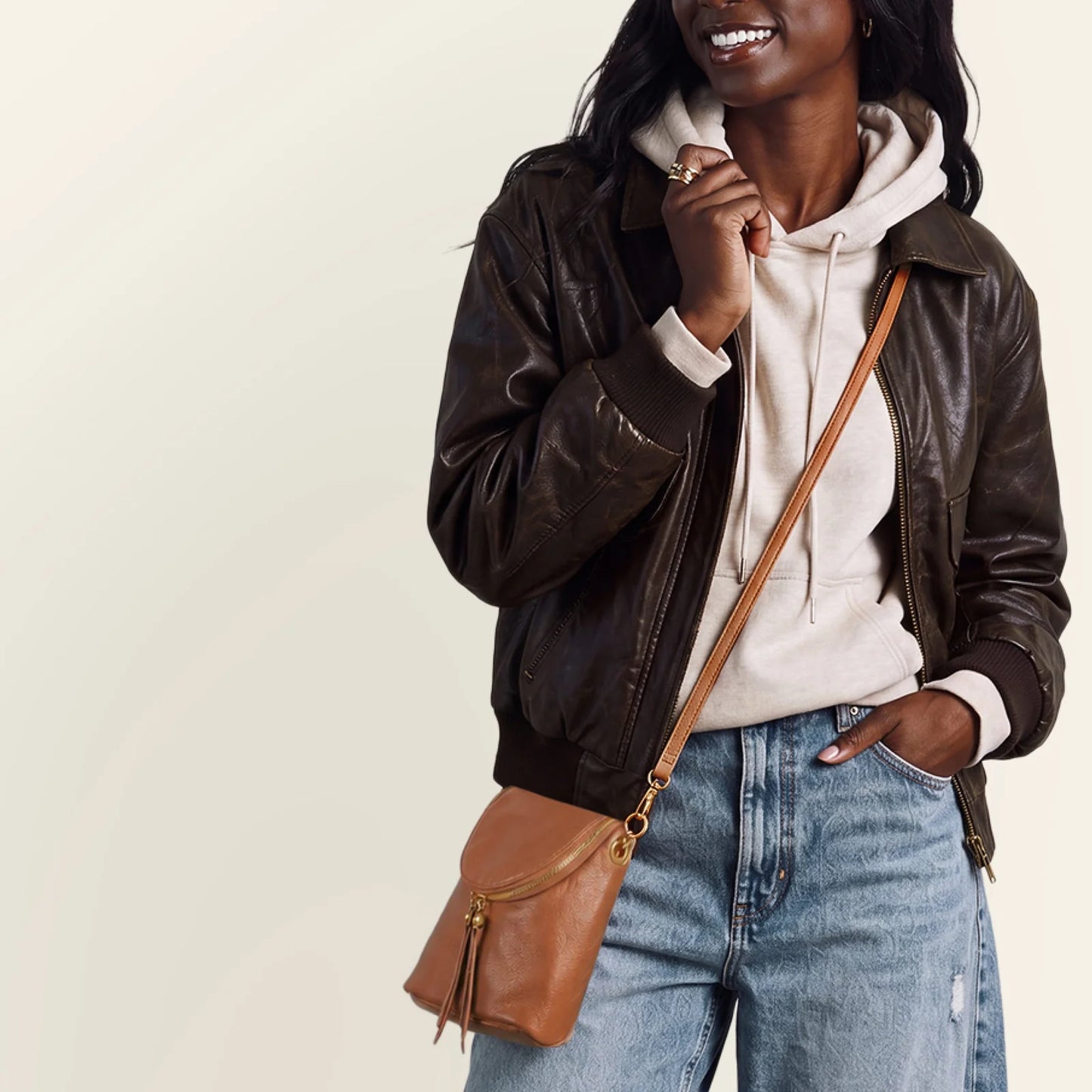 Fern Timber Brown Duo Crossbody in Pebbled Leather