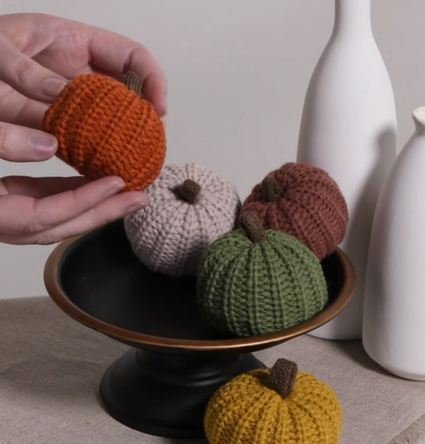 Taupe Colorful Knit Pumpkin Mini
