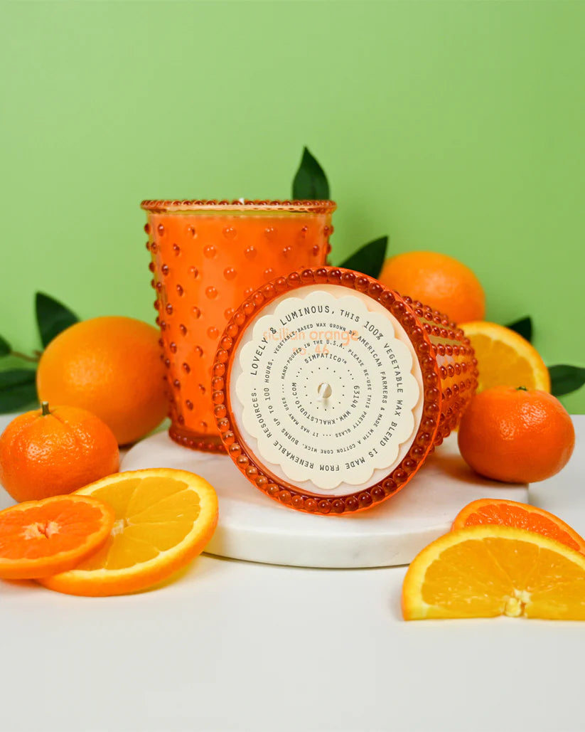 Sicilian Orange Hobnail Glass Candle