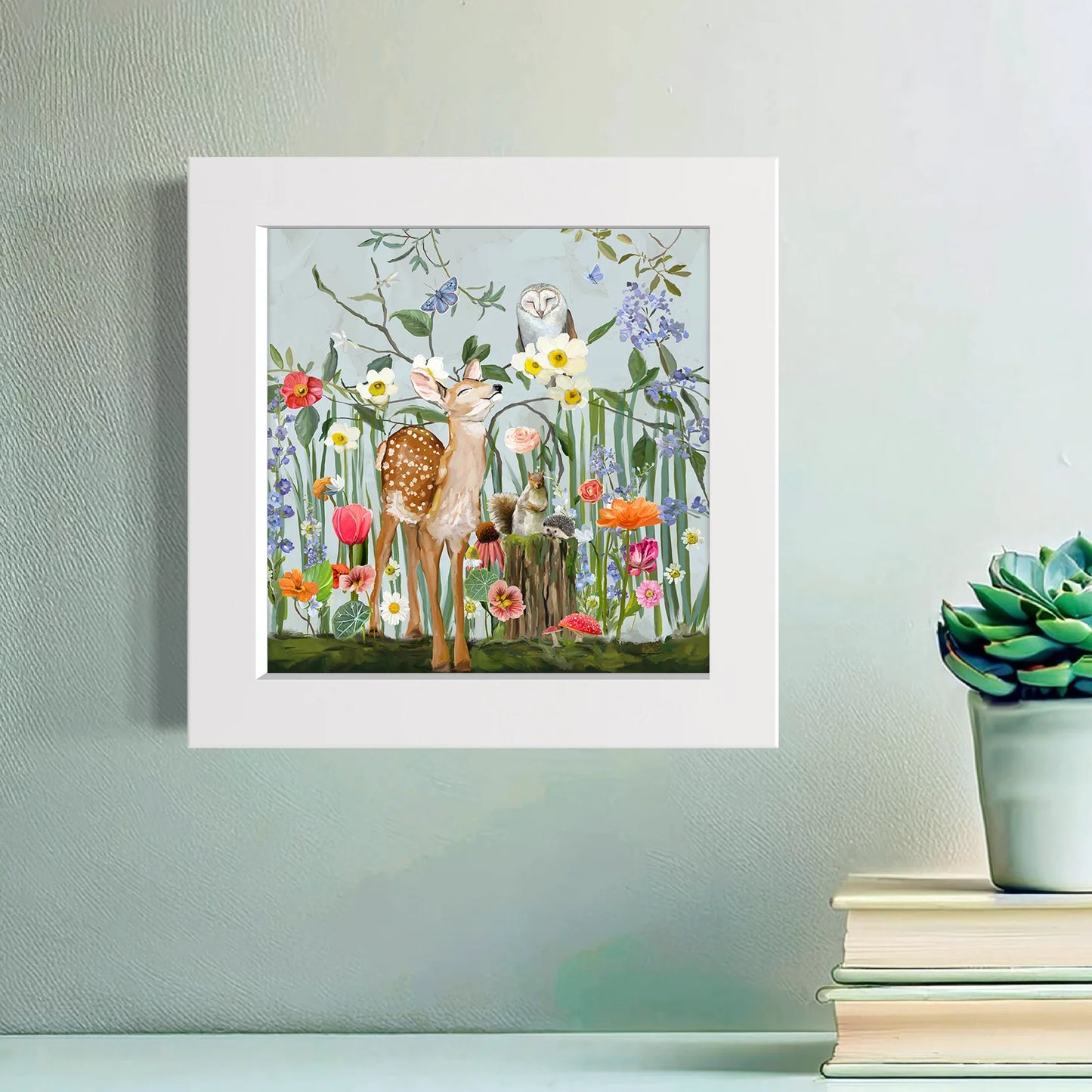 Springtime Friends - Fawn and Owl Happy Square Art