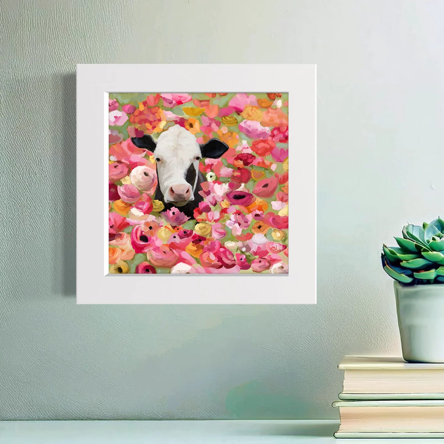 Wildflower Cow Happy Square Art
