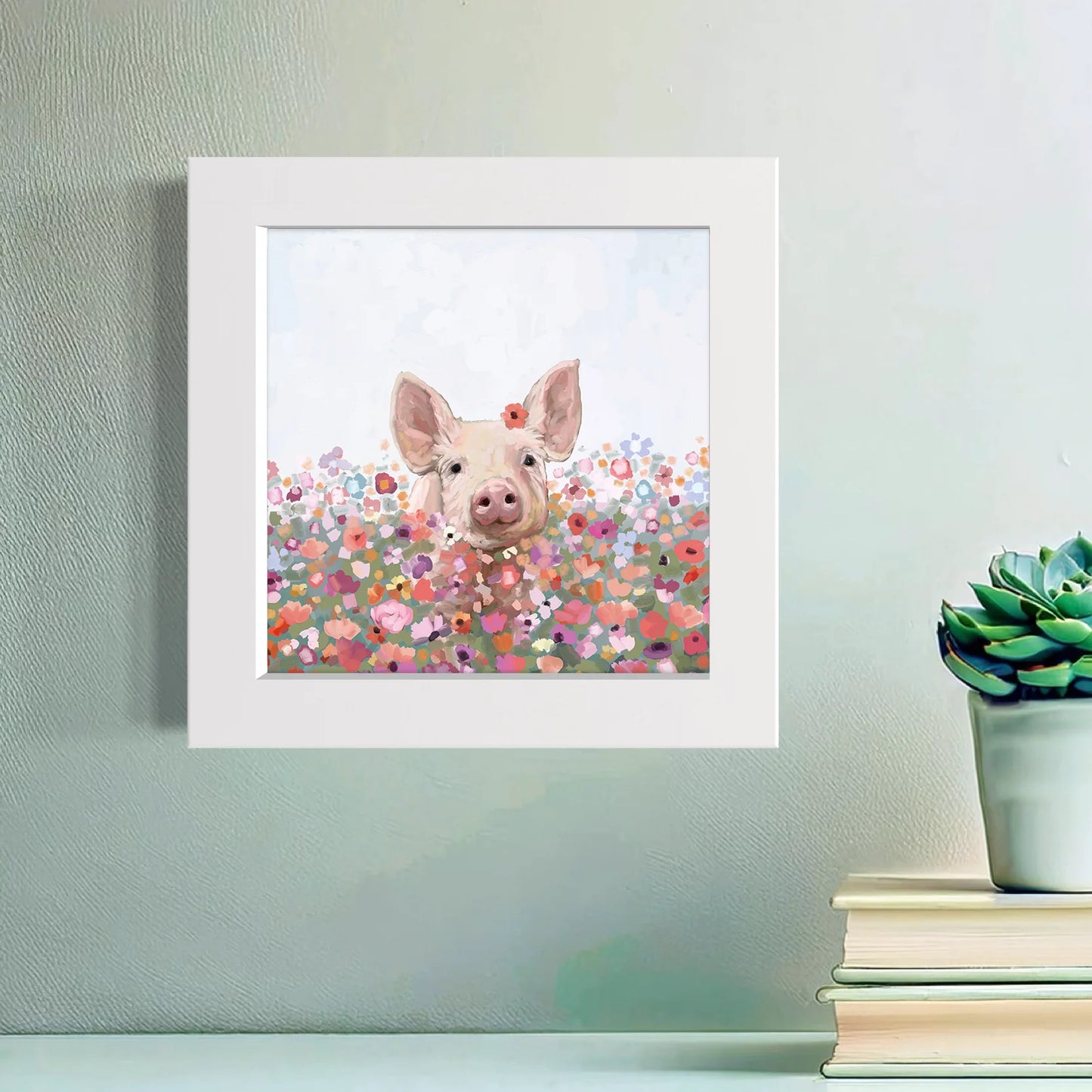 Wildflower Pig Happy Square Art