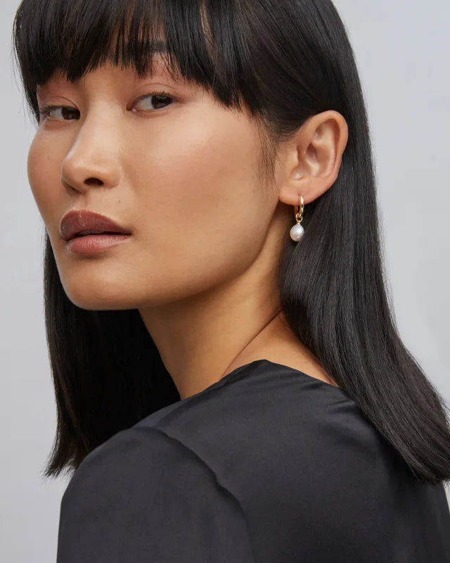 Willa Gold Pearl Huggie Earrings in Freshwater Cultured Pearl