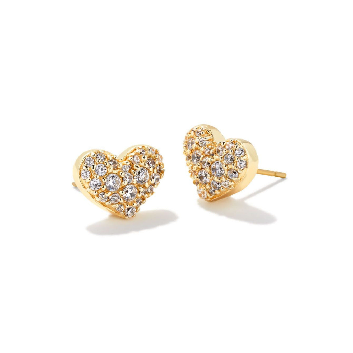 Ari Pave Crystal Heart Earrings Gold Metal White CZ