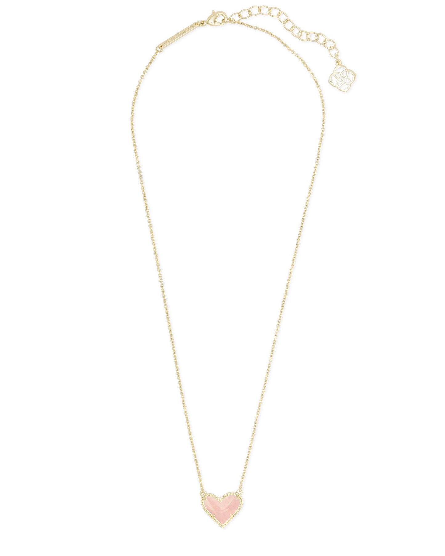 Ari Heart Short Pendant Necklace Gold Rose Quartz