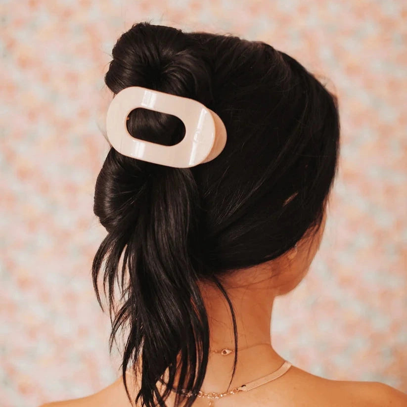 Almond Beige Medium Flat Round Hair Clip