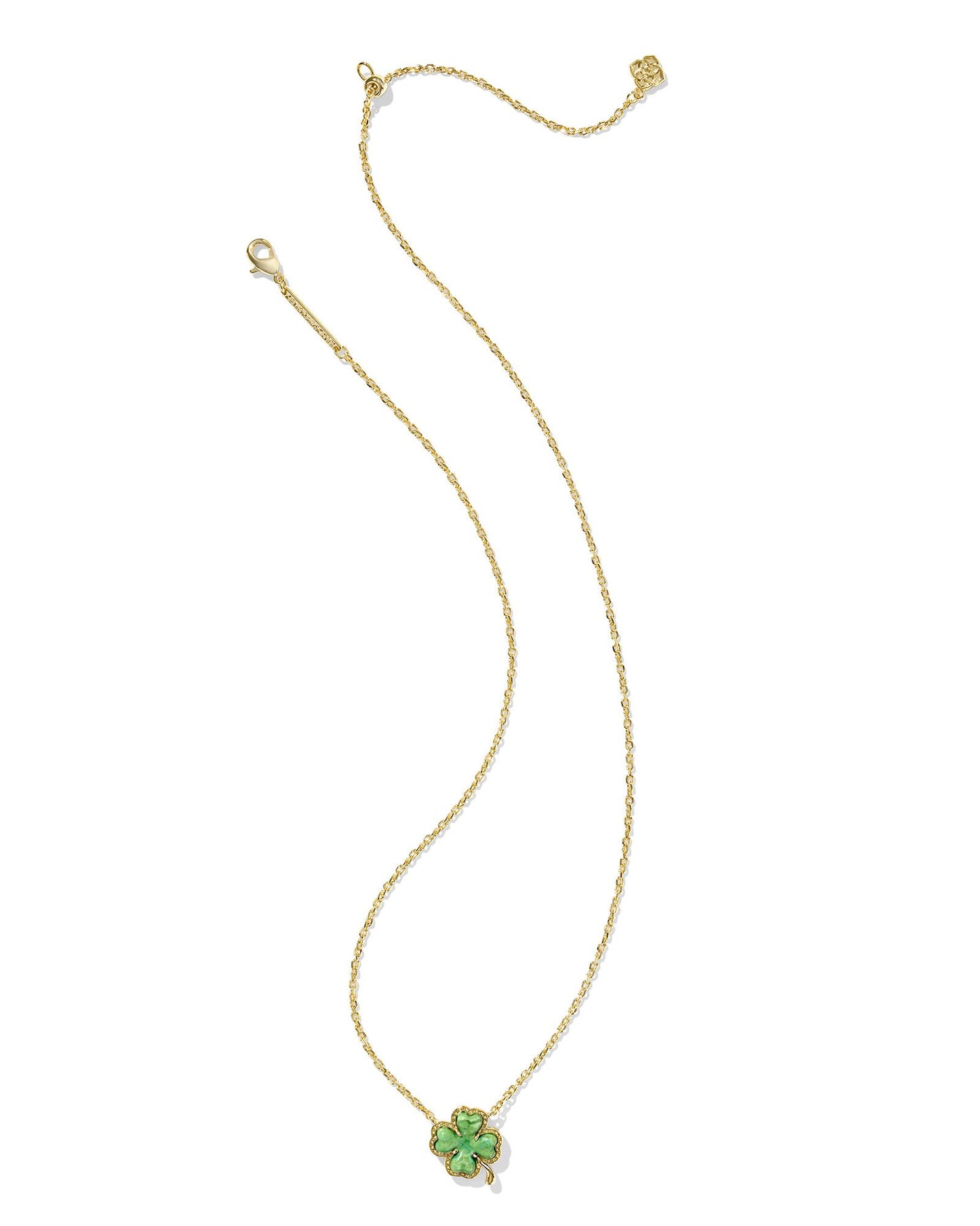 Clover Short Pendant Necklace Gold Lime Green Magnesite