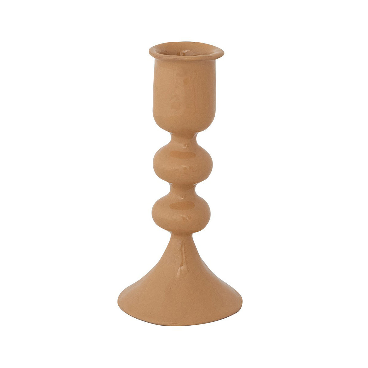 Beige Tall Enameled Cast Iron Taper Holder