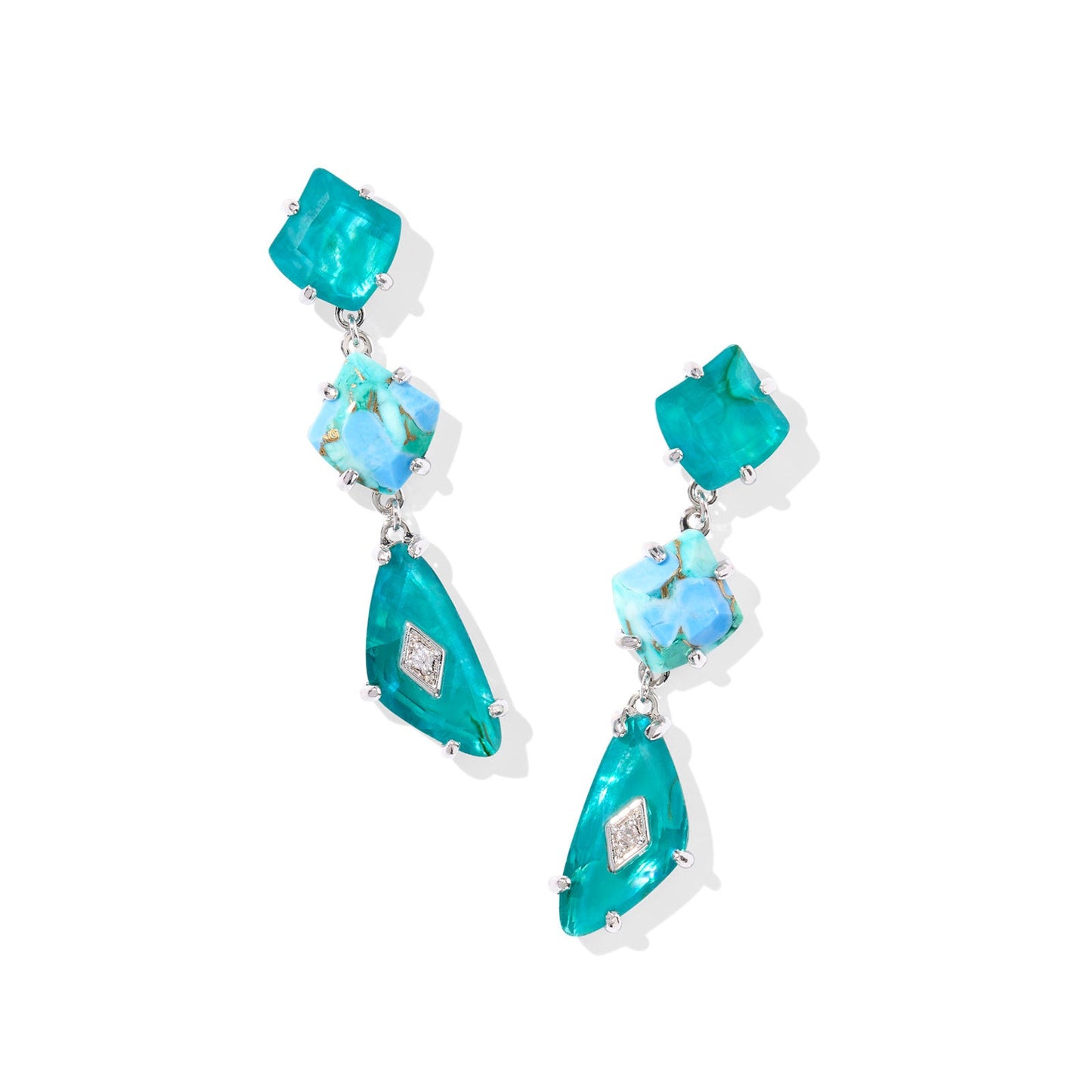 Bianca Linear Earrings Silver Bright Aqua Mix