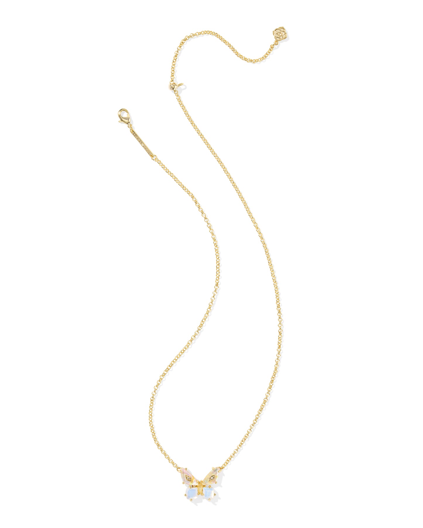 Bianca Butterfly Short Pendant Necklace Gold Iridescent White Mix