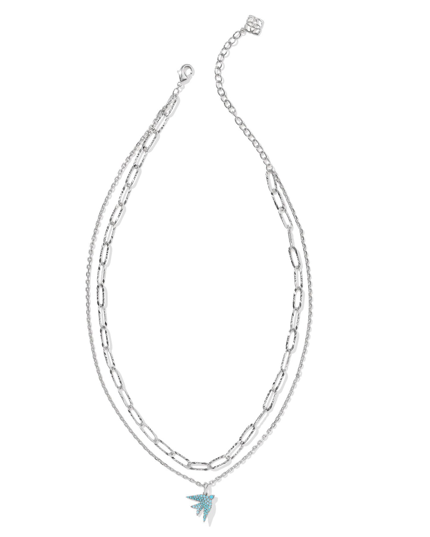 Melody Bird Multi Strand Necklace Silver Teal Crystal