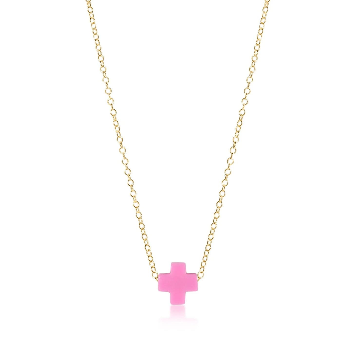 16" Necklace Gold Signature Cross Small Bright Pink