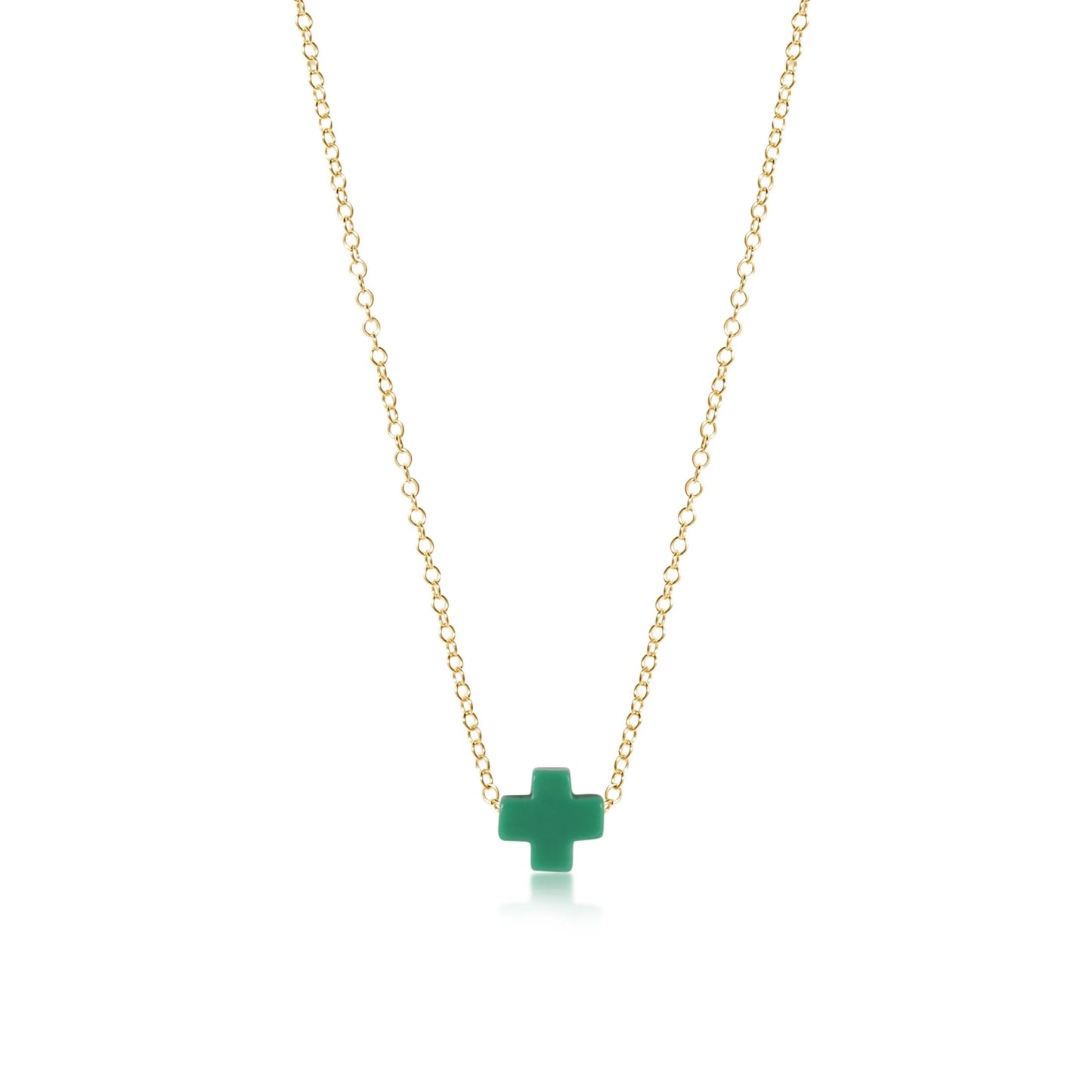 16" Necklace Gold Signature Cross Small Emerald