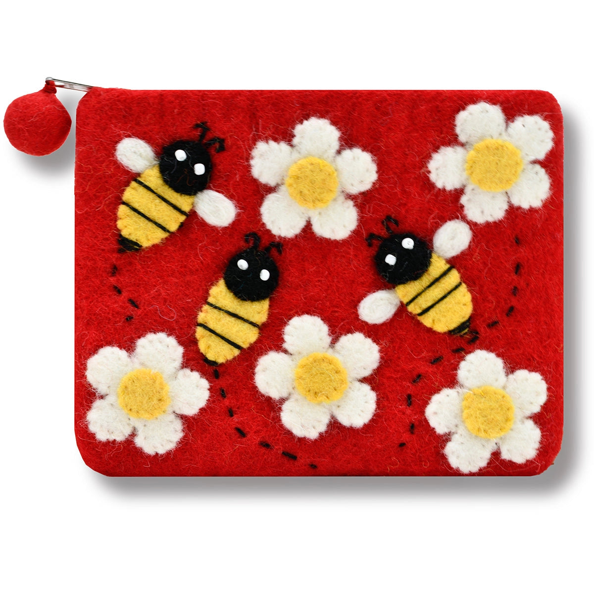 Buzzing Bee Felted Coin Purse Red