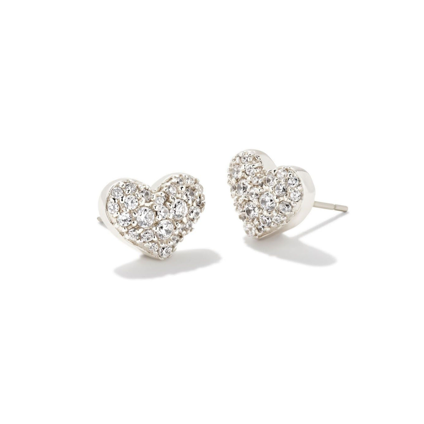 Ari Pave Crystal Heart Earrings Silver White Crystal