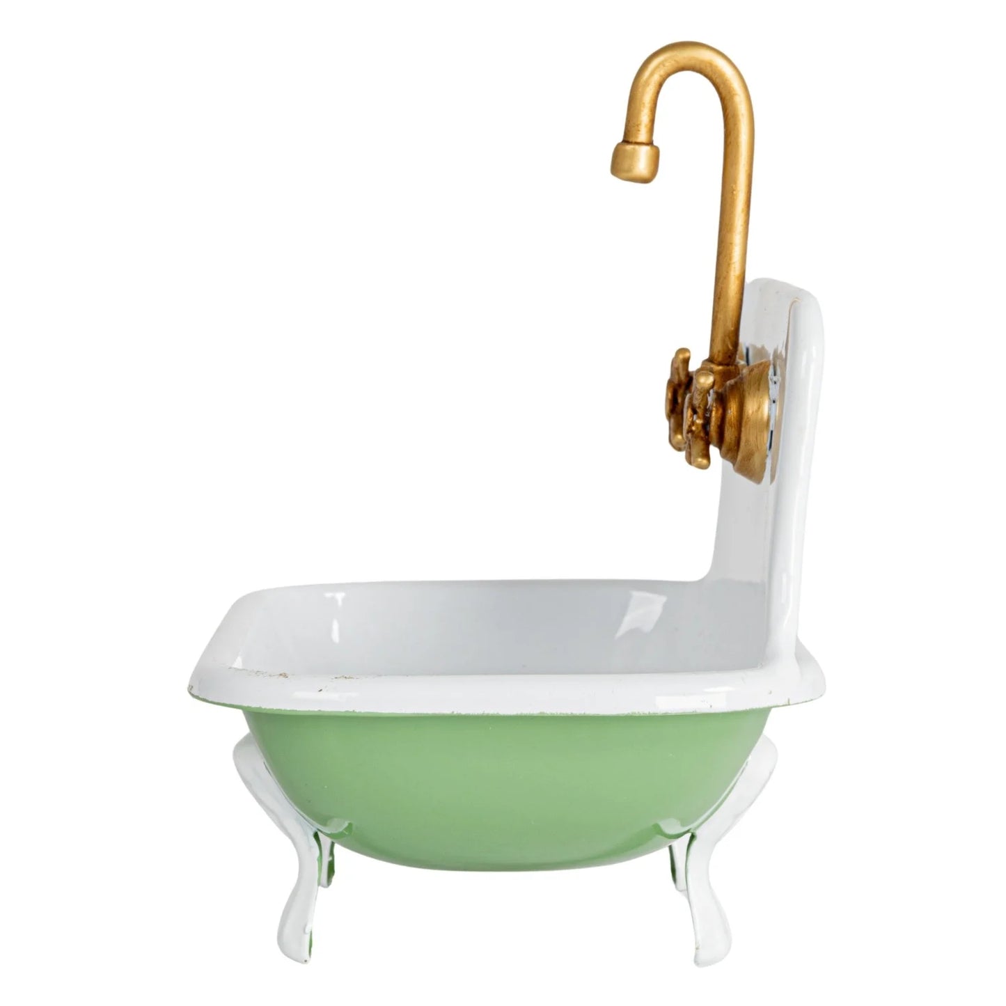 Metal Sink Soap Dish w/ Faucet, Green, White & Gold Finish