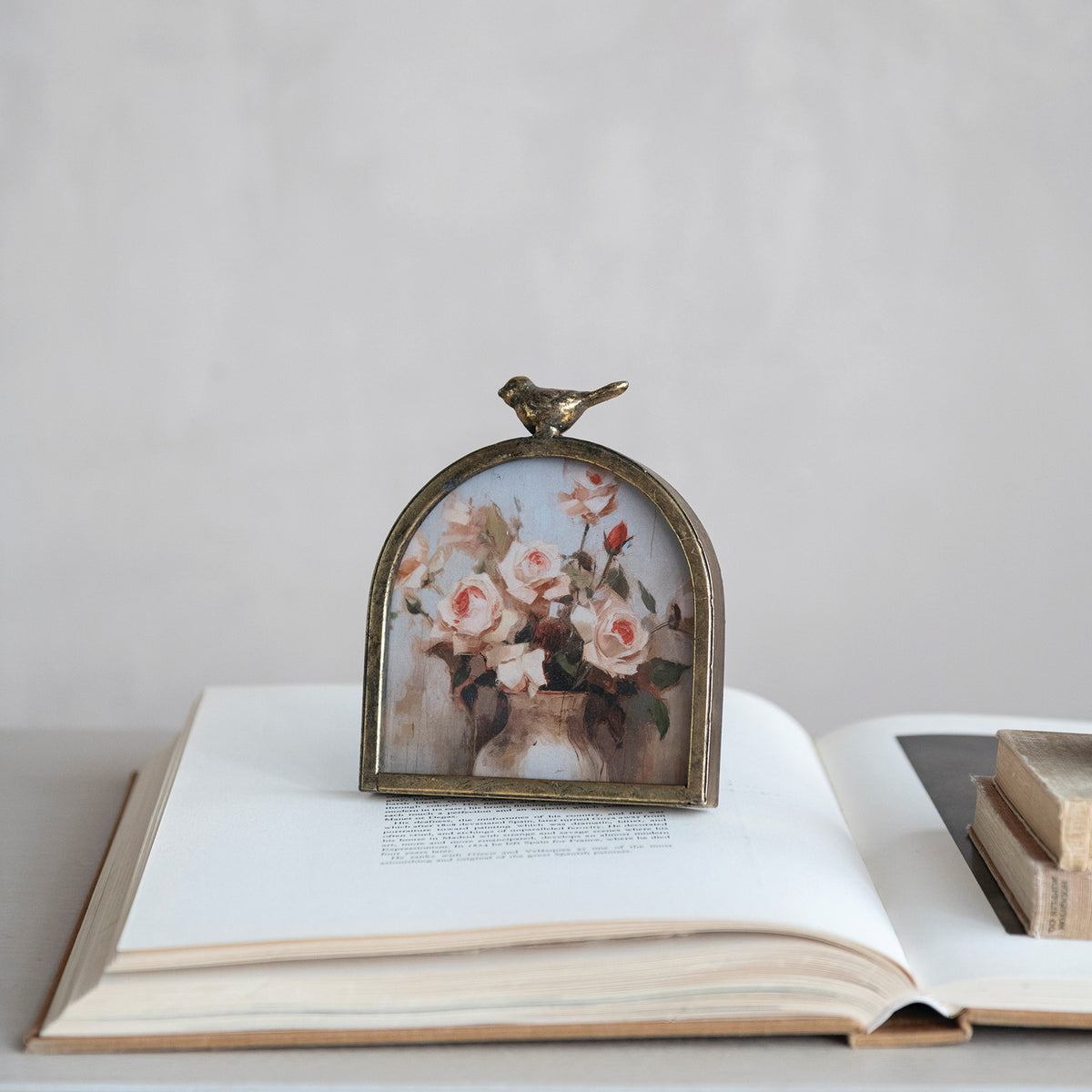 Arched Photo Frame with Bird Finial, Antique Gold Finish