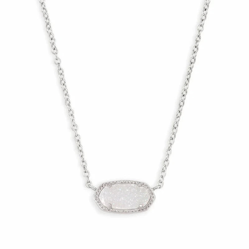 Elisa Short Pendant Necklace Silver Iridescent Drusy