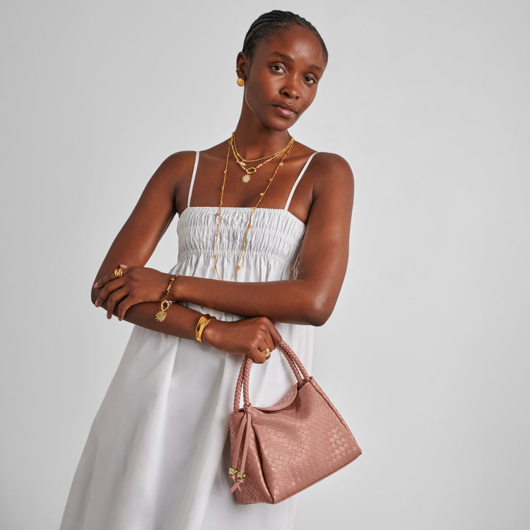 Nova Woven Texture Top Handle Bag Pink Clay