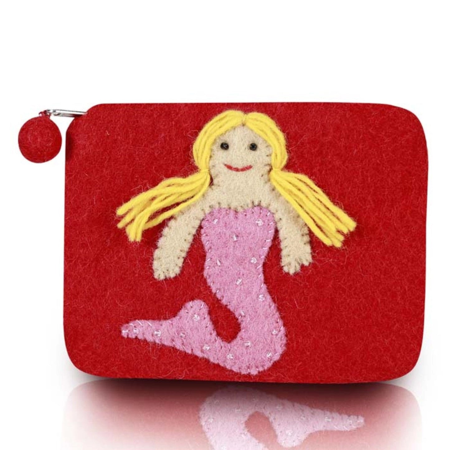 Mermaid Design Felted Coin Purse Red