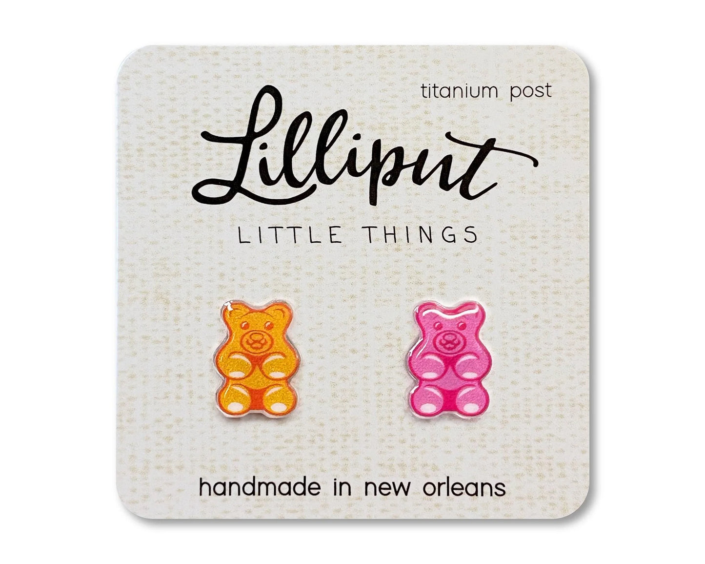 Lilliput Gummy Bear Earrings Pink/Orange