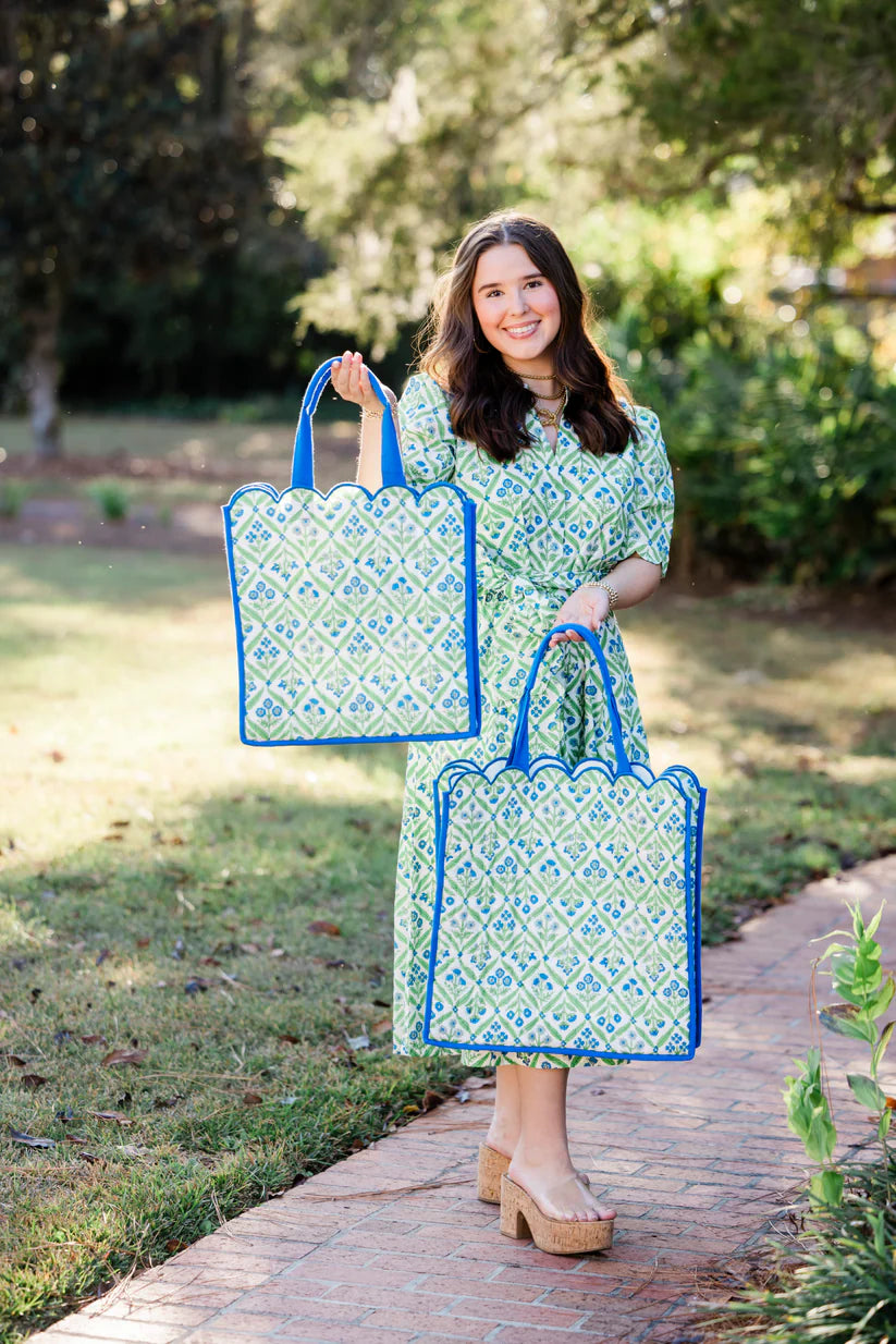 Jardin Bleu Luxe Scalloped Large Tote Bag Sale