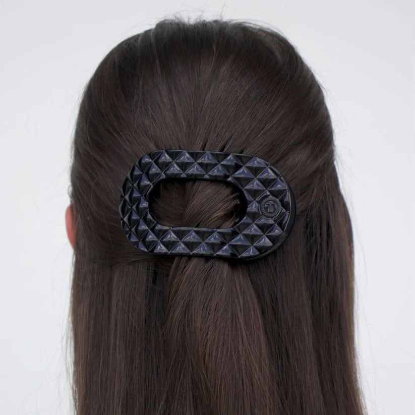 Teleties Medium Flat Round Clip Jet Black Quilted