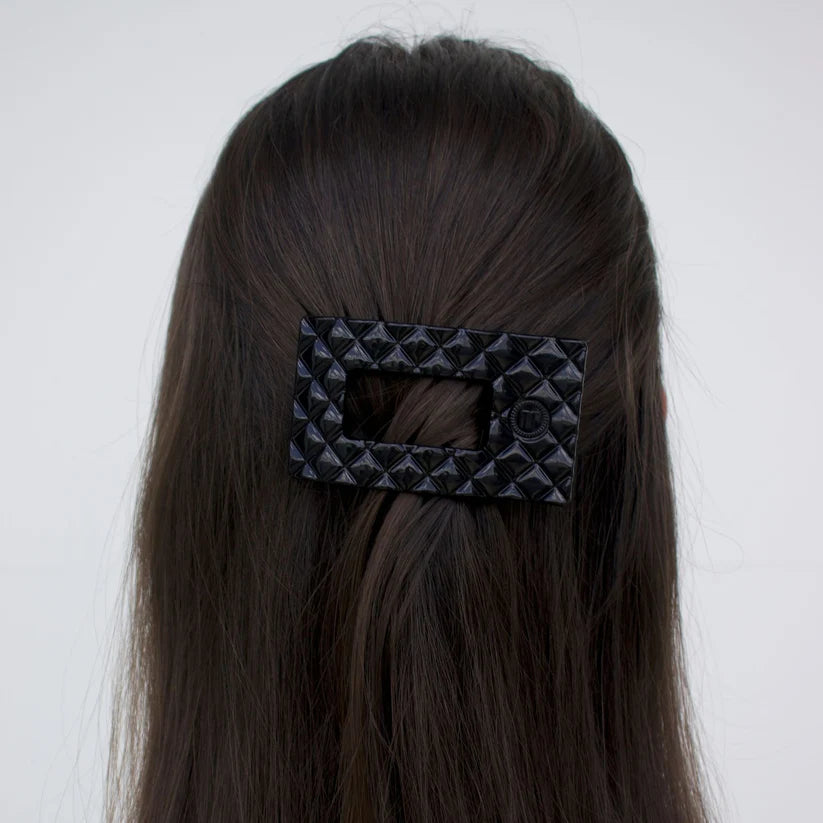 Teleties Small Flat Rectangle Hair Clip Jet Black Quilted