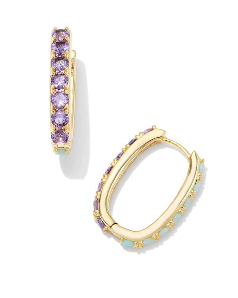 Chandler Hoop Earrings Gold Green Lilac Mix