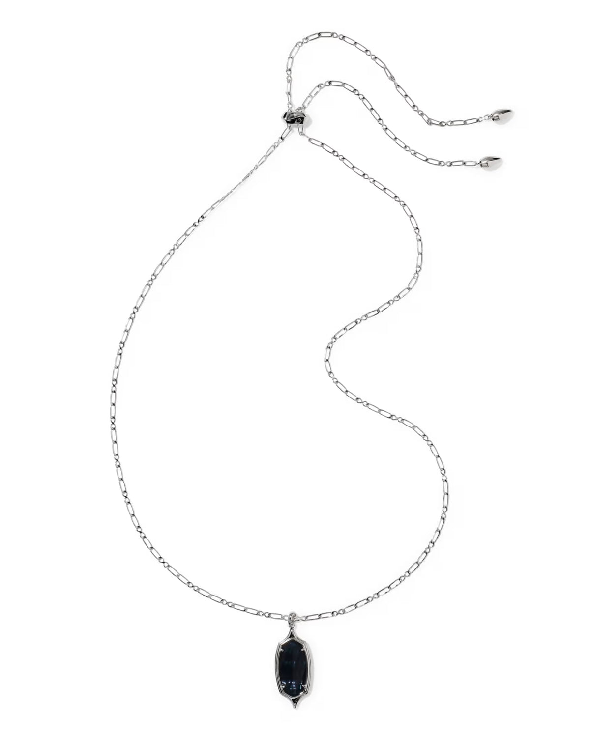 Dani Stepped Frame Long Pendant Necklace Silver Dark Indigo Illusion