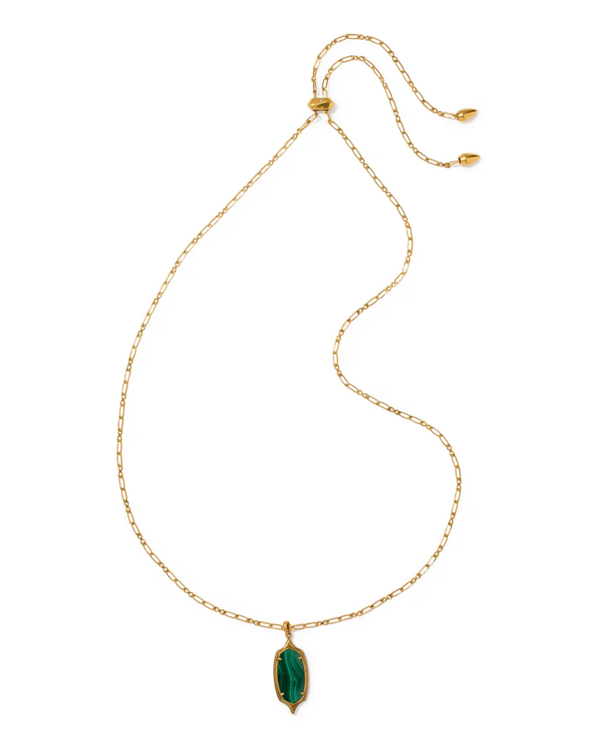 Dani Stepped Frame Long Pendant Necklace Gold Green Malachite